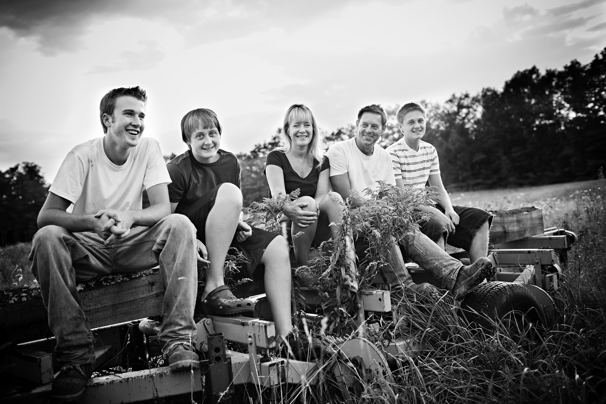 Family time on an NH farm, farm life. Black & White Photo. New Hampshire Family Photographers - Birch Blaze Studios