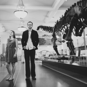 Birchblaze in NYC, couples' portrait at the American Museum of Natural History. Dinosaur Portrait!
