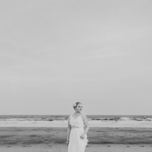NH seacoast senior photographers, Birch Blaze Studios. Beach-themed senior photo session. White dress. Black & White senior pics by Birchblaze.