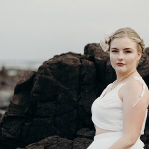 NH seacoast senior photographers, Birch Blaze Studios. Beach-themed senior photo session. White dress.