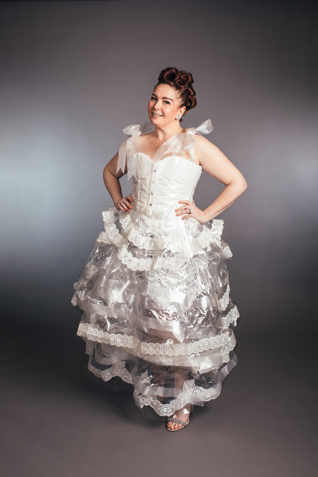 2023 Upcycled Fashion Show portrait by portrait artist, Kerry Struble, of Birch Blaze Studios located in Wakefield, NH. Stunning ballgown/formal wear handmade from used Amazon packaging!!