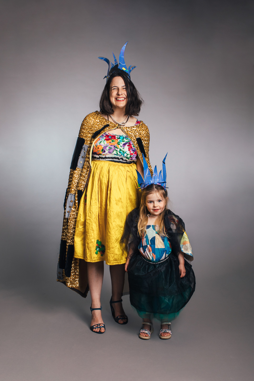2023 Upcycled Fashion Show portraits by portrait artist, Kerry Struble, of Birch Blaze Studios located in Wakefield, NH. Mother & daughter Disney character-inspired costumes made with upcycled materials. @Birchblaze