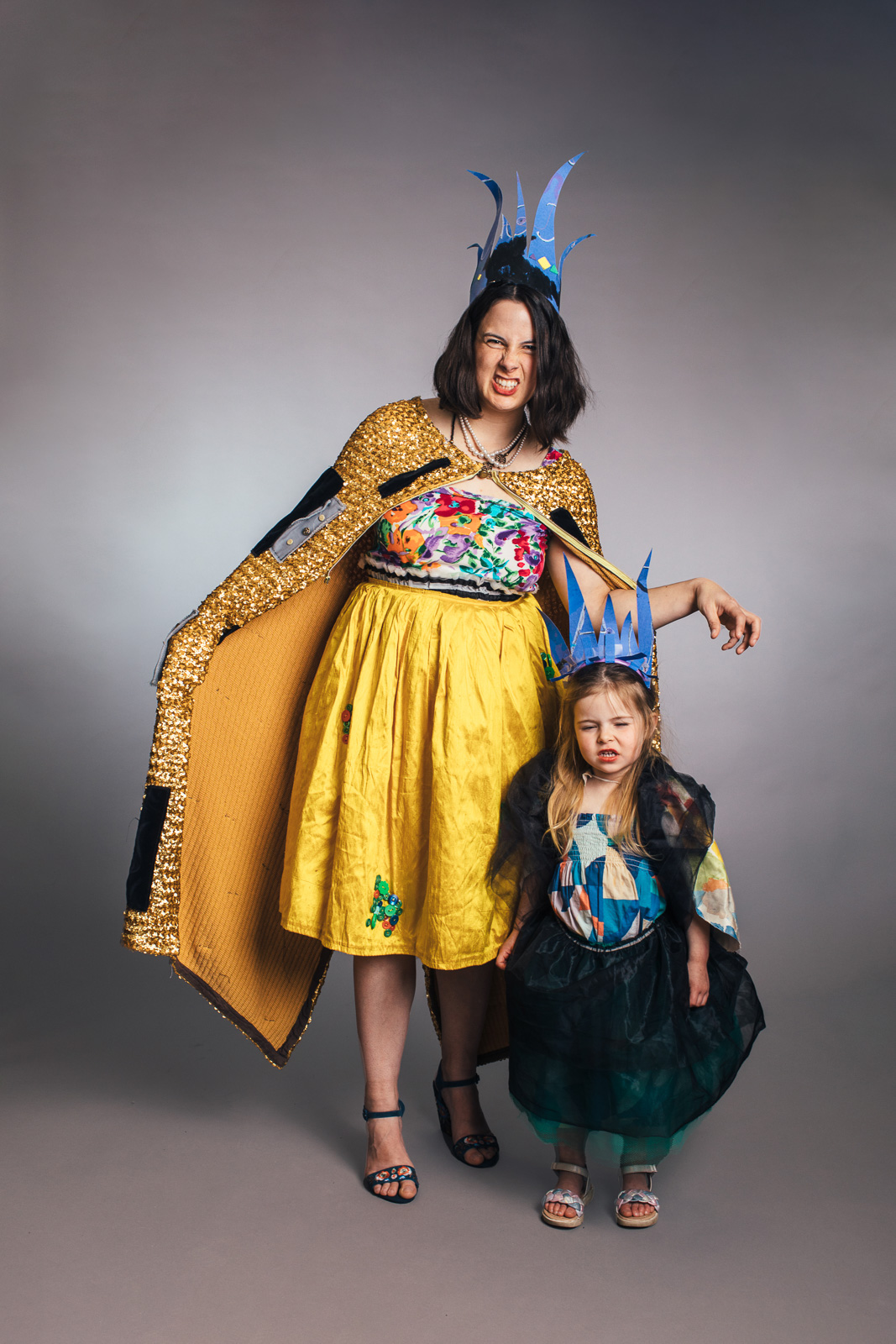 2023 Upcycled Fashion Show portraits by portrait artist, Kerry Struble, of Birch Blaze Studios located in Wakefield, NH. Mother & daughter Disney character-inspired costumes made with upcycled materials. @Birchblaze